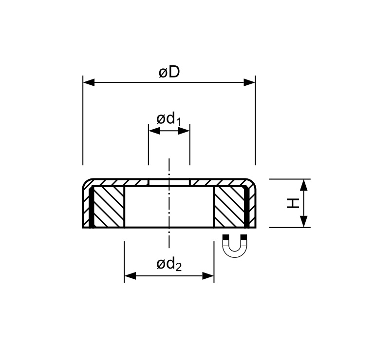 Potmagneet RVS met doorlopend gat