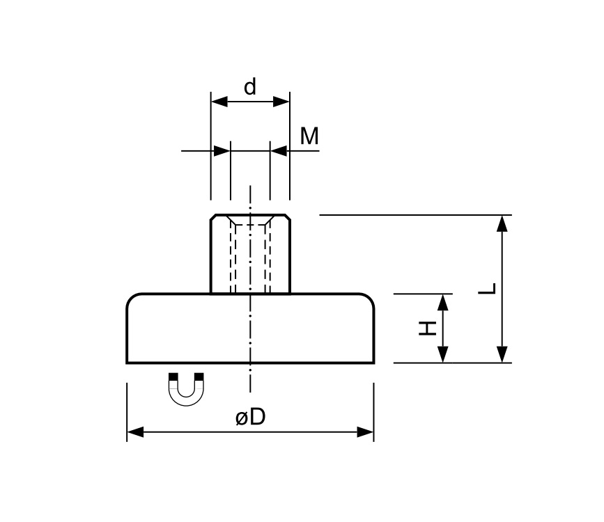 Potmagneet RVS met draadbus