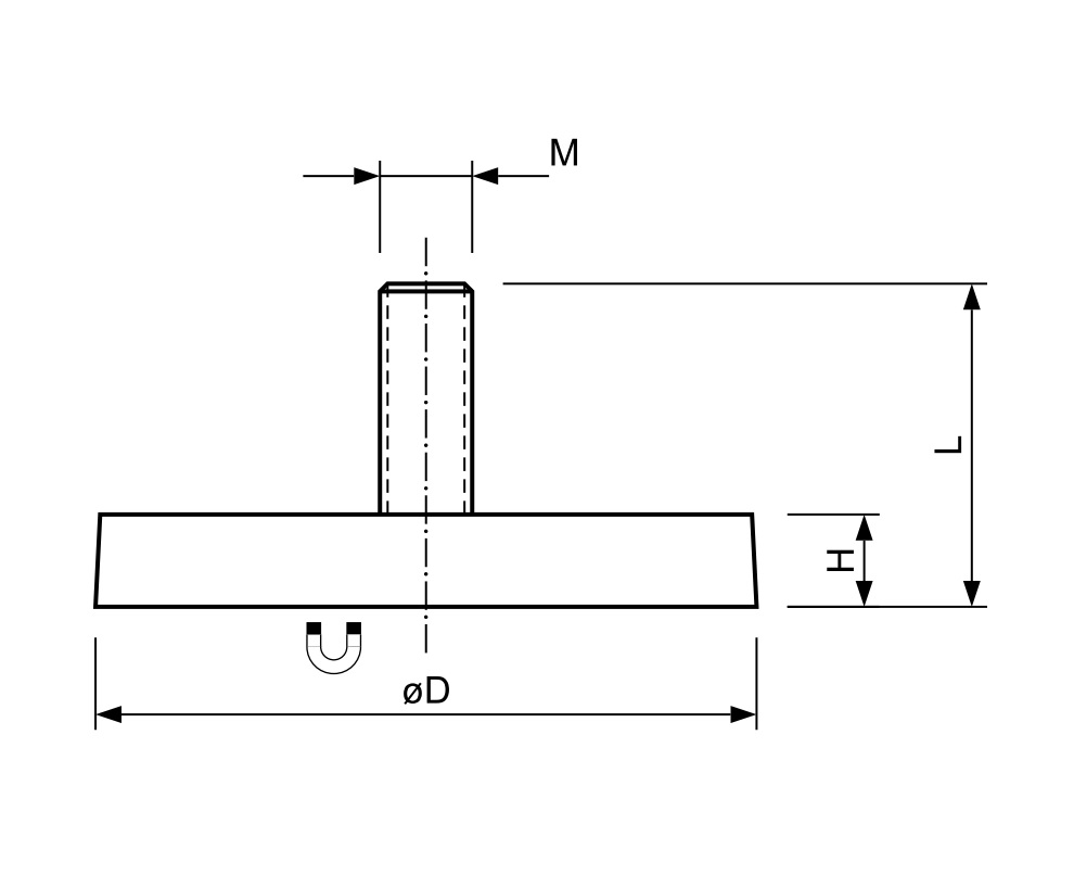 Magneetsysteem in rubber met draadstift