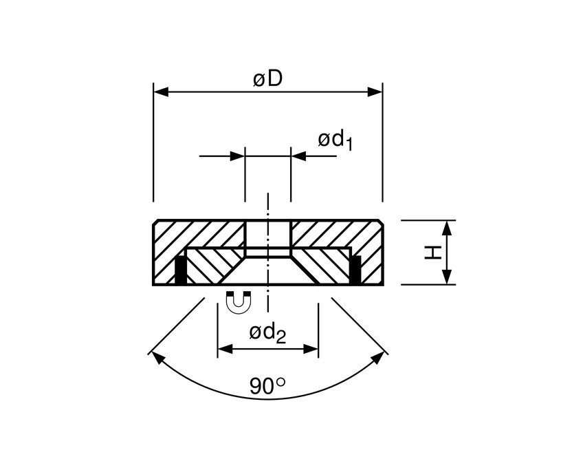 Potmagneet met doorlopend verzonken gat