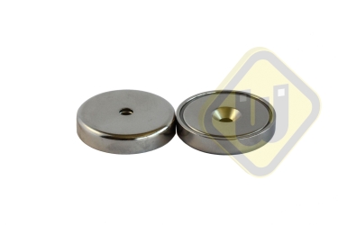 Neodymium potmagneet vlak doorlopend verzonken gat vernikkeld W48NDC-Ni