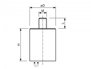 Technische tekening Alnico busmagneet staal verzinkt met draadstift SGAG63-ALN-vM12x20