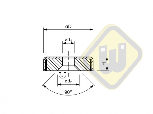 Alnico platte busmagneet met doorlopend verzonken gat rood gelakt MP.20.02