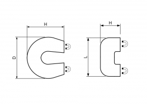 Technische tekening Alnico kleine hoefijzer magneet rood gelakt MP.50.01