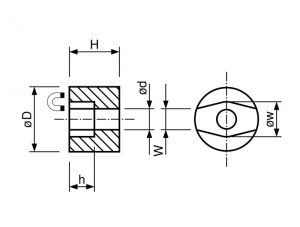 Technische tekening Alnico knopmagneet met doorlopend gat rood gelakt MP.30.01