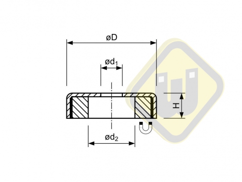 Ferriet potmagneet RVS vlak doorlopend gat F50C-RVS