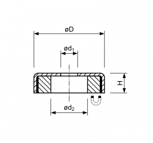 Technische tekening Ferriet potmagneet vlak doorlopend gat verzinkt F80C-v