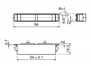 Technische tekening Magneetsluiting inklikbaar MBS-64x10x14