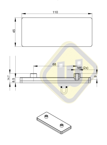 Neodymium magneetsysteem rubber rechthoek draadbus A110x45A-Ks2xM6