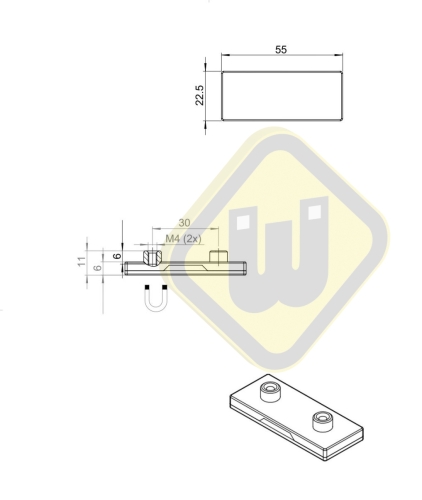 Neodymium magneetsysteem rubber rechthoek draadbus A55x22A-Ks2xM4