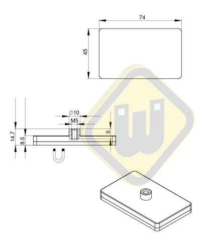 Neodymium magneetsysteem rubber rechthoek draadbus A74x45A-KsM5