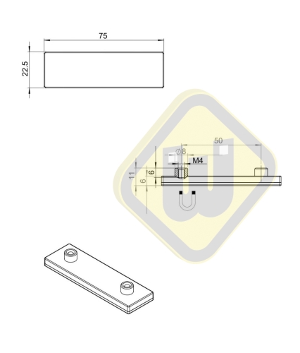 Neodymium magneetsysteem rubber rechthoek draadbus A75x22A-Ks2xM4