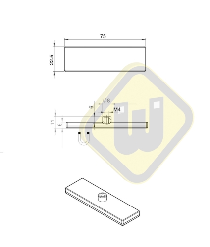 Neodymium magneetsysteem rubber rechthoek draadbus A75x22A-KwM4