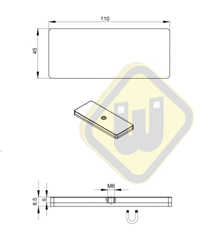 Neodymium magneetsysteem rubber rechthoek draadgat A110x45D-KwM6