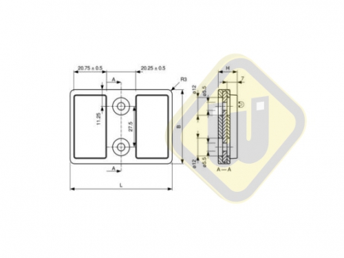 Neodymium magneetsysteem rubber rechthoek met 2 verzonken gaten A70x50C-Ks