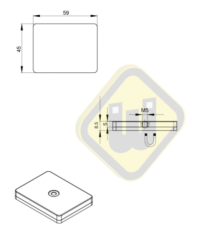 Neodymium magneetsysteem rubber rechthoek draadgat A74x45D-KwM6