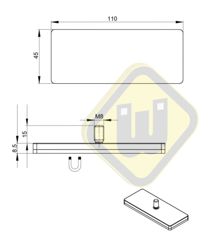 Neodymium magneetsysteem rubber rechthoek draadstift A110x45AG-KsM8