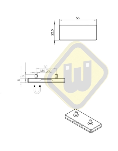 Neodymium magneetsysteem rubber rechthoek draadstift A55x22AG-Ks2xM4