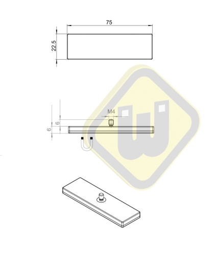 Neodymium magneetsysteem rubber rechthoek draadstift A75x22AG-KsM4