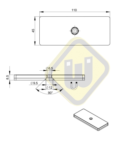 Neodymium magneetsysteem rubber rechthoek verzonken gat A110x45C-Ks