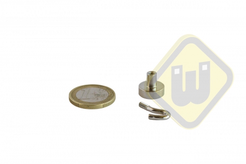 Neodymium potmagneet draadbus met haak M3. vernikkeld W13NDH-Ni
