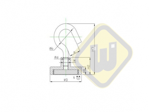 Neodymium potmagneet draadbus met haak M4. vernikkeld W16NDH-Ni