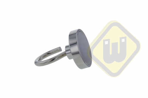 Neodymium potmagneet draadbus met haak M6. Vernikkeld W40NDH-Ni