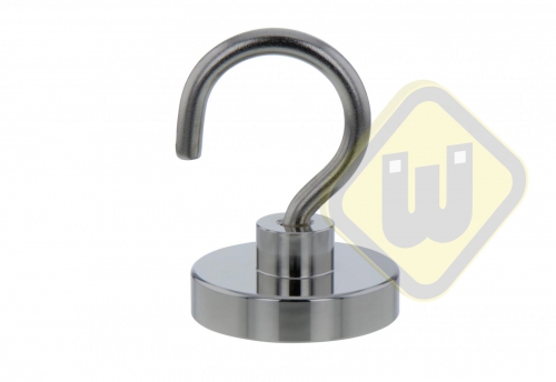 Neodymium potmagneet draadbus met haak M6. Vernikkeld W40NDH-Ni