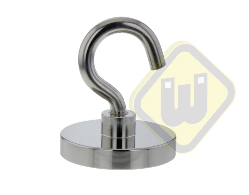 Neodymium potmagneet draadbus met haak M8. vernikkeld W50NDH-Ni
