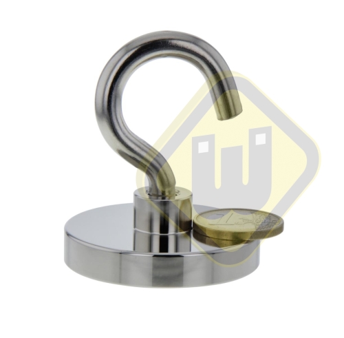 Neodymium potmagneet draadbus met haak M8. vernikkeld W50NDH-Ni