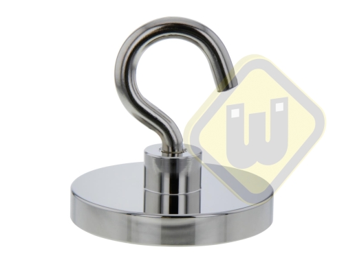 Neodymium potmagneet draadbus met haak M8. vernikkeld W63NDH-Ni