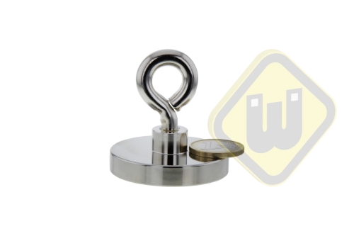 Neodymium potmagneet draadbus met oog. vernikkeld W50NDO-Ni