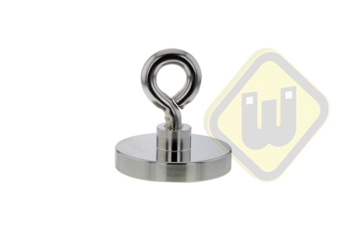 Neodymium potmagneet draadbus met oog. vernikkeld W50NDO-Ni