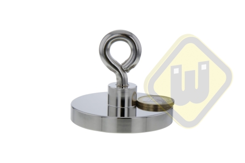 Neodymium potmagneet draadbus met oog. vernikkeld W63NDO-Ni