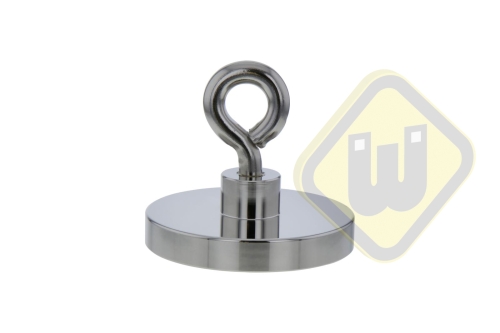 Neodymium potmagneet draadbus met oog. vernikkeld W63NDO-Ni