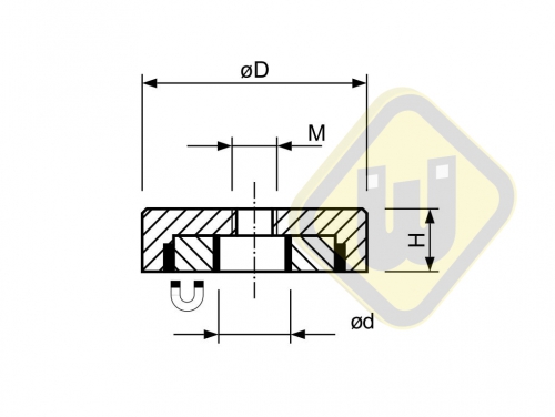 Neodymium potmagneet vlak doorlopend draadgat verzinkt F40NDD-vM5