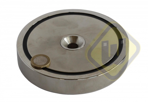 Neodymium potmagneet vlak doorlopend verzonken gat vernikkeld W135NDC-Ni