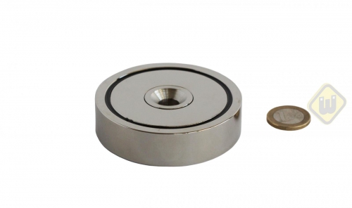 Neodymium potmagneet vlak doorlopend verzonken gat vernikkeld W75NDC-Ni