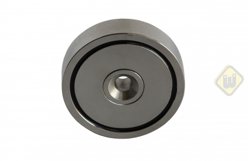 Neodymium potmagneet vlak doorlopend verzonken gat vernikkeld W75NDC-Ni