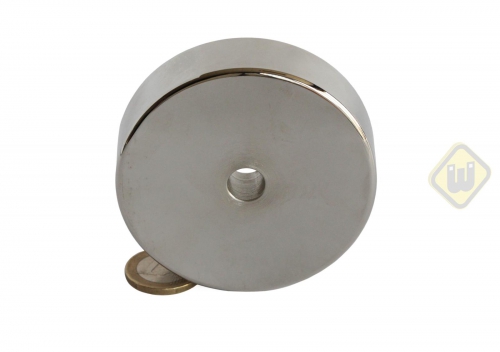 Neodymium potmagneet vlak doorlopend verzonken gat vernikkeld W75NDC-Ni