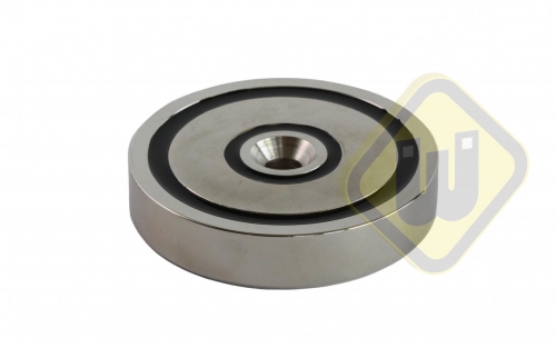 Neodymium potmagneet vlak doorlopend verzonken gat vernikkeld W94NDC-Ni