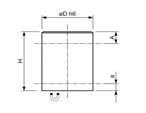Technische tekening Neodymium busmagneet messing met bewerkbaar magneetvlak en H6 passingstolerantie SG8NDB-h6