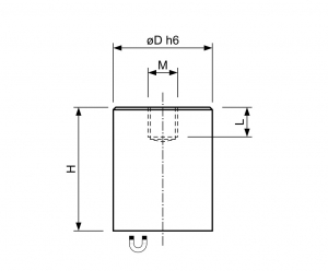 Technische tekening Neodymium busmagneet messing met draadgat en h6passingstolerantie SG6ND-h6M3x5