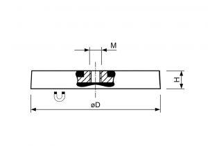 Technische tekening Neodymium magneetsysteem rubber draadgat A22D-KwM4