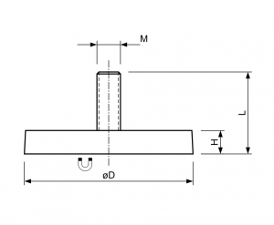 Technische tekening Neodymium magneetsysteem rubber draadstift A12AG-KsM4x8