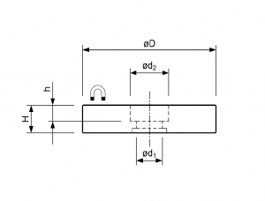 Technische tekening Neodymium magneetsysteem rubber vlak gat A66C-Kw