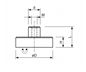 Technische tekening Neodymium potmagneet draadbus verzinkt F25NDA-vM4