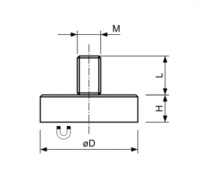 Technische tekening Samarium Kobalt potmagneet draadstift verzinkt F20SCAG-vM6x10