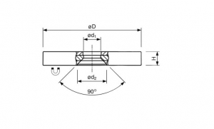 Technische tekening Neodymium magneetsysteem rubber vlak met doorlopend verzonken gat A88C-Kw