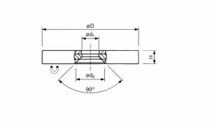 Technische tekening Neodymium magneetsysteem rubber vlak met doorlopend verzonken gat A12C-Ks